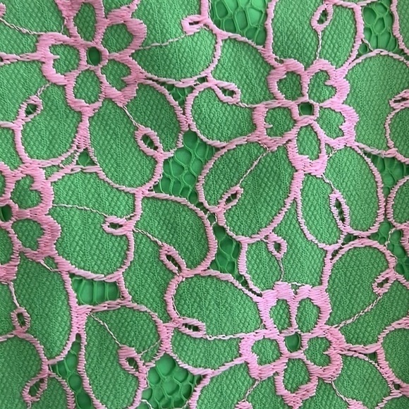 Lilly Pulitzer Hyacinth Green‎ Pique Pink Lace Pencil Skirt - Picture 7 of 8